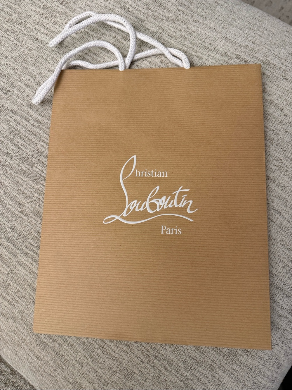 Christian Louboutin Brown Paper Shopping Bag w/White Logo red inside never used